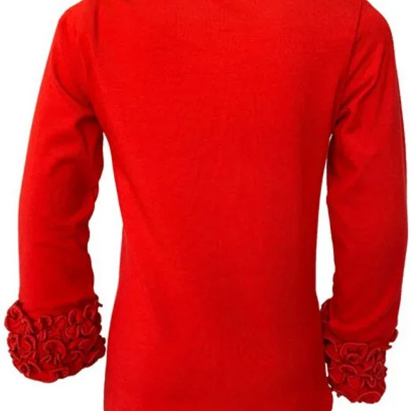 Red Ruffle-Cuff Long Sleeve Tee - Picture 2 of 3